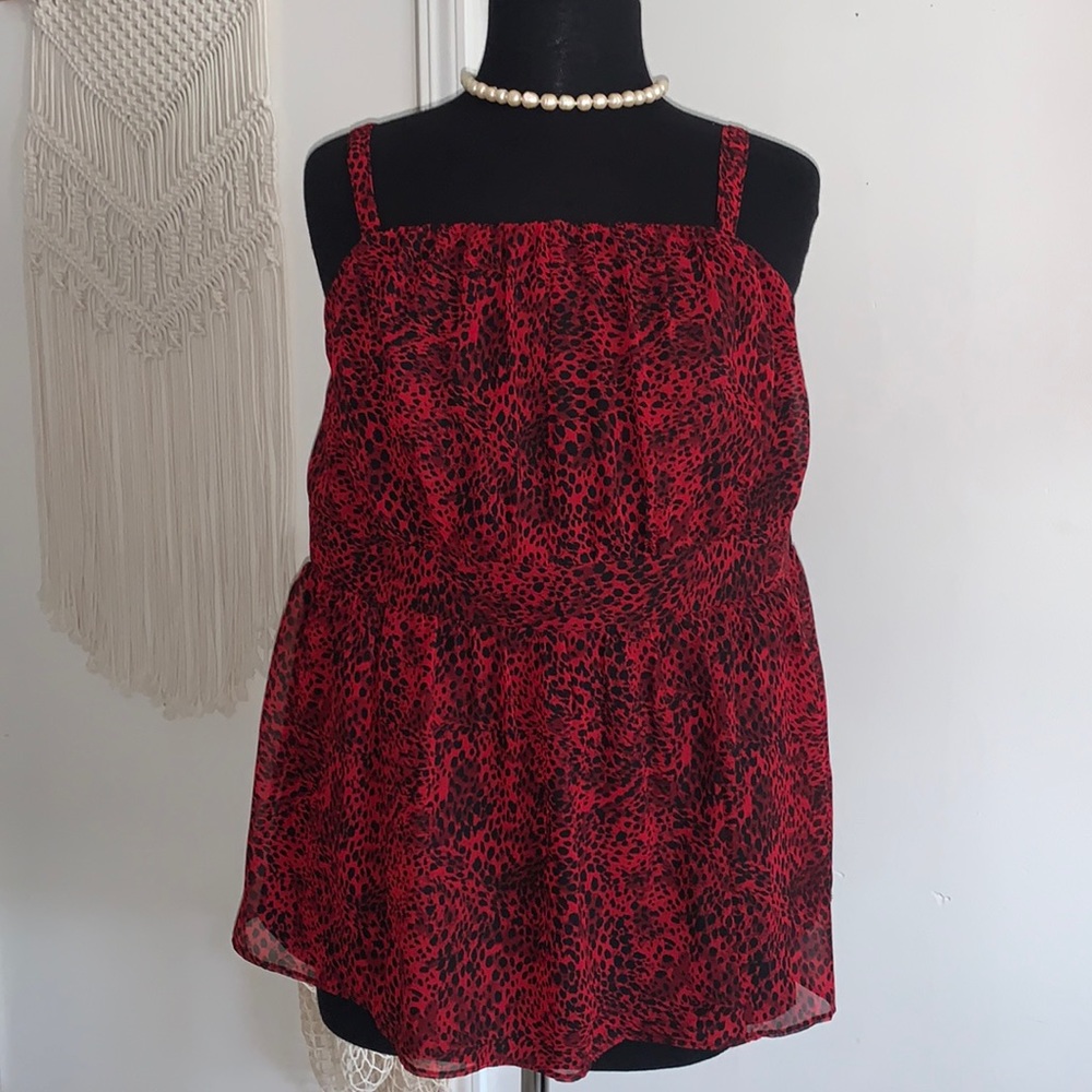 LANE BRYANT LEOPARD RED STRAPLESS/STRAPS BLOUSE